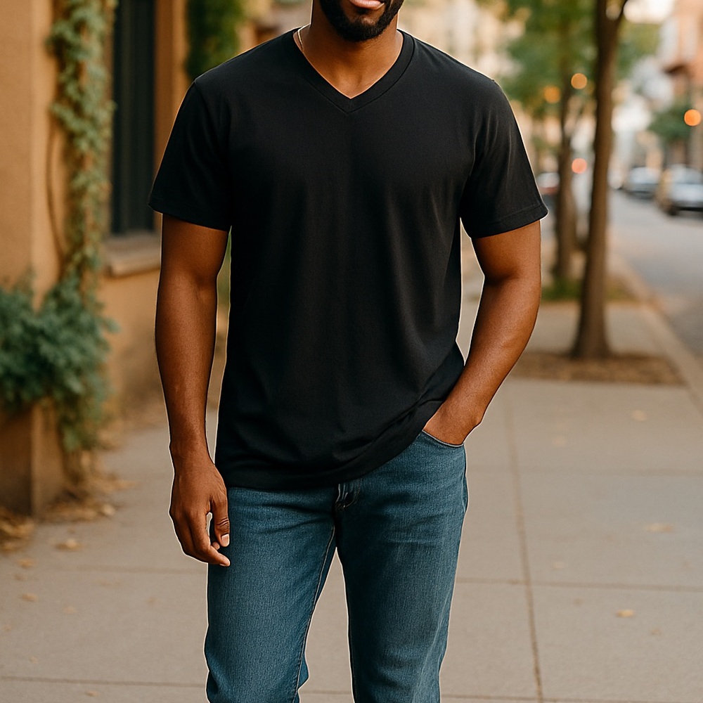 Men's Black V-Neck Short Sleeve Tee